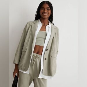 Madewell Rumpled Terry Blazer Jacket Sage Green Oversized Size Large